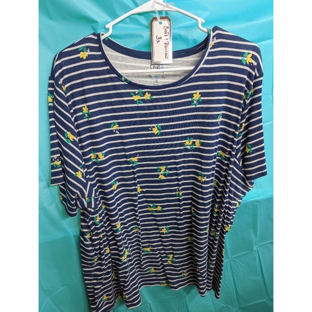 Croft & Barrow Striped Shirt with Yellow Flowers 3X